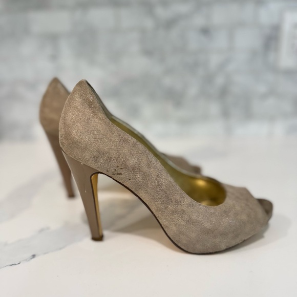 Nine West Taupe Suede Peep-Toe Heels - Picture 4 of 4
